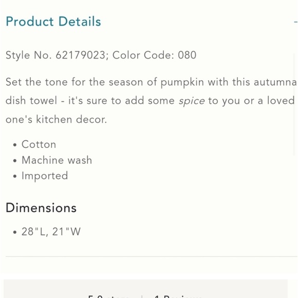 Anthropologie Pumpkin Harvest Dish Towel NWT - Picture 2 of 5